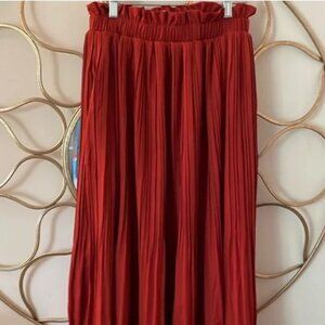 NWT Naggoo LONG Maxi Pleated Pull-on Skirt Large Burnt Orange